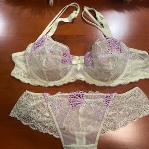 SIMONE PERELE 38C/L fresh green & Lavender sheer Demi bra /tanga thong set